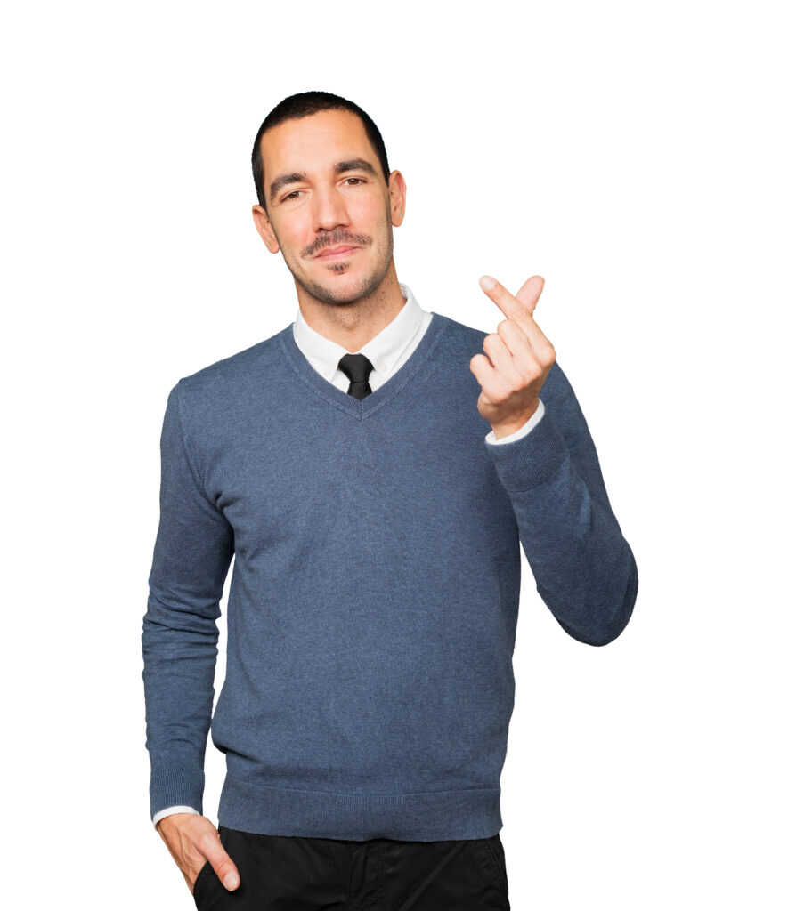 Young man making a gesture of worried about his economy Young man making a gesture of worried about his economy